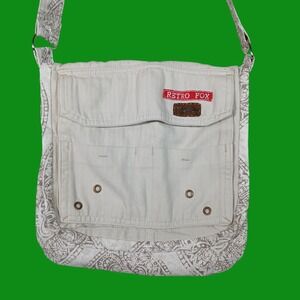 Upcycled Retro Fox Messenger Bag Women's Tan Paisley Lined Canvas Y2K